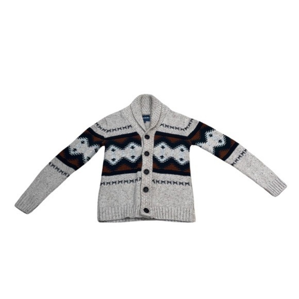 Kolby Mens Button Up Knit Light Grey Brown Green Sweater